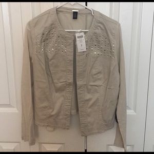 Chicos black label embellished mesh jacket