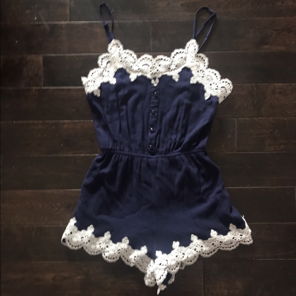 Dark blue and lace Romper 🌿 - Picture 1 of 2