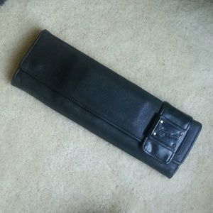 Black leather clutch