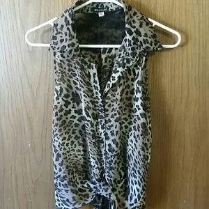 Cheetah print button up shirt with tie