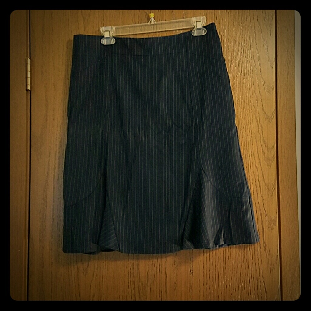 Navy pinstripe flared skirt