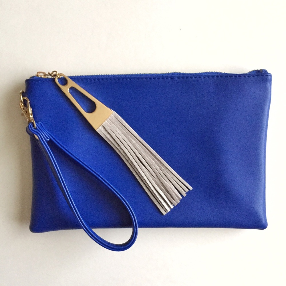 DONATED - Blue Wristlet Clutch w/ Gold Fringe