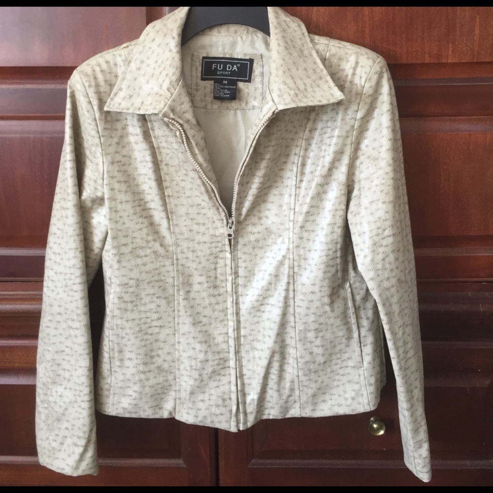FU DA Sport Faux Leather Beige Lined Jacket Size M