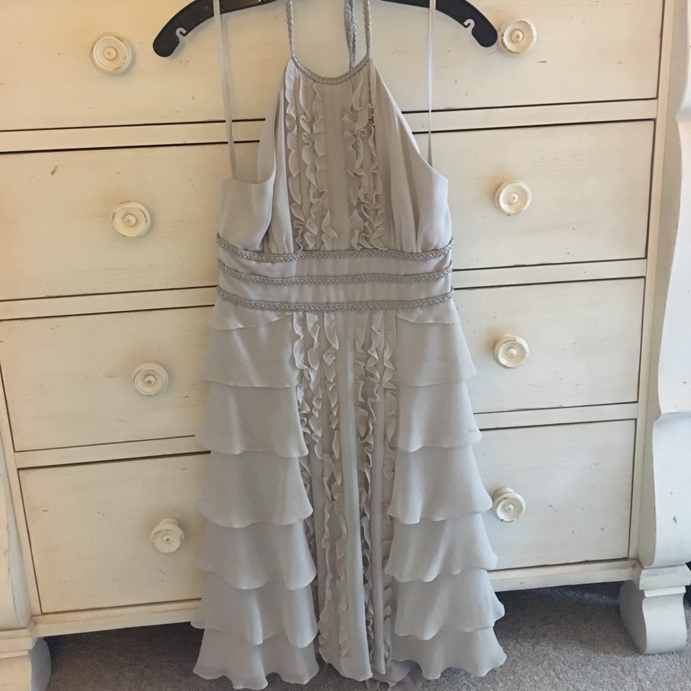 BCBG MAXAZRIA Dove-Grey Ruffle Halter Dress