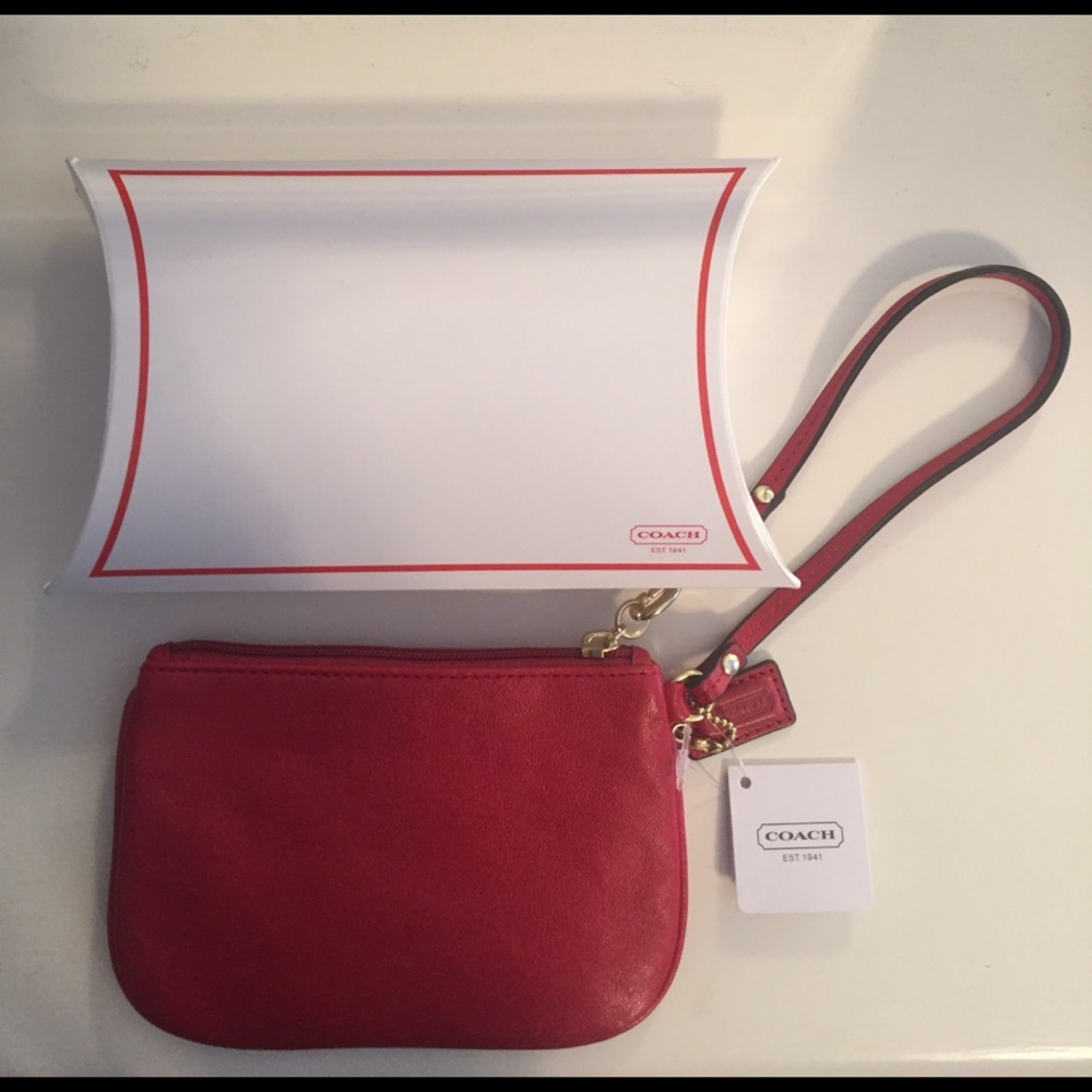 Red leather Coach wristlet