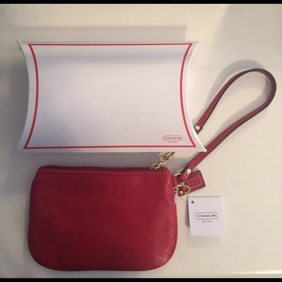 Red leather Coach wristlet - Picture 1 of 3