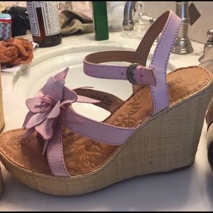 Pink leather, Summer wedges