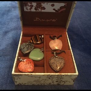 6 Semi Precious stone pendant necklace set