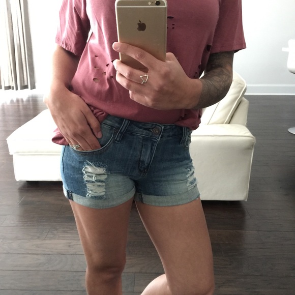 1 LEFT! Distressed Denim Shorts - Picture 2 of 3