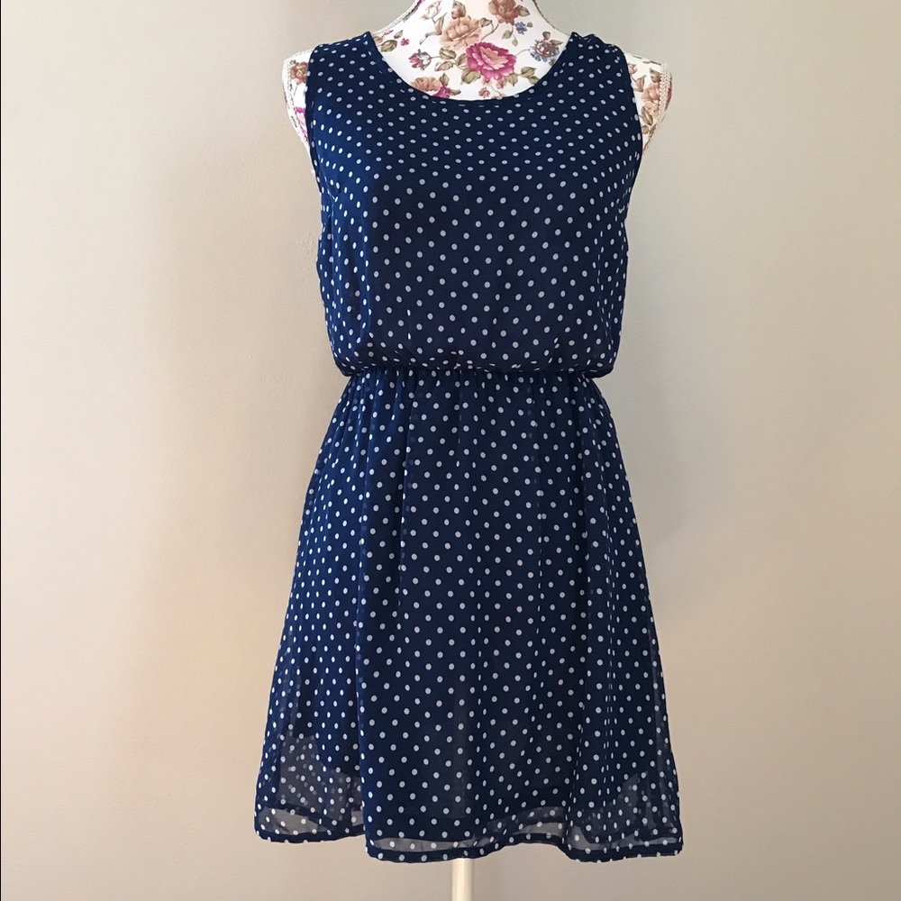 Navy Polka Dotted Dress