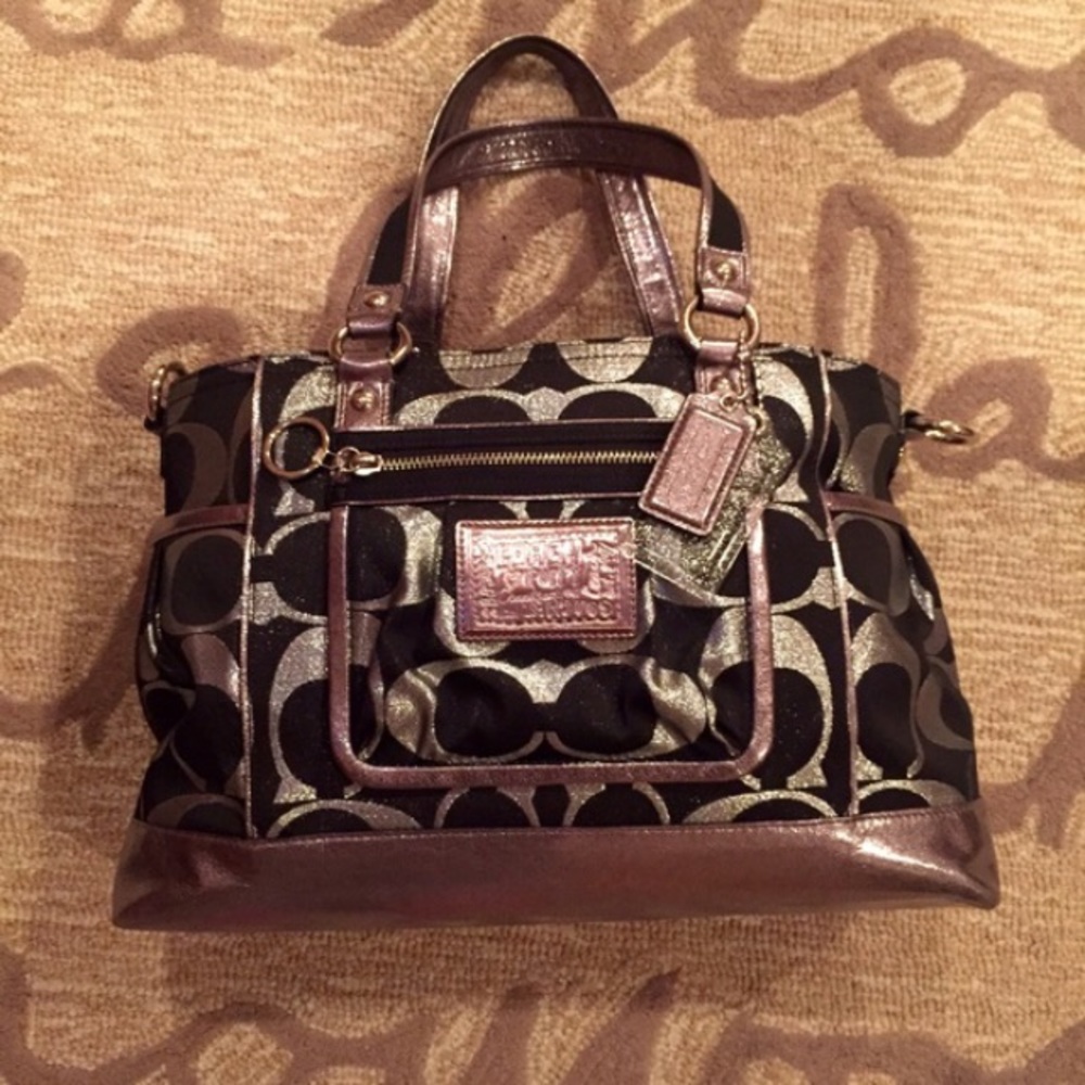 Coach black and silver metallic shoulder bag