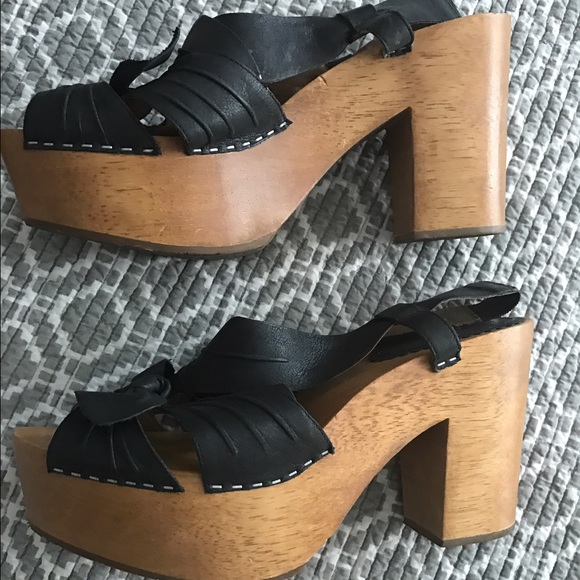 Anthropologie black leather wooden shoes. - Picture 3 of 6