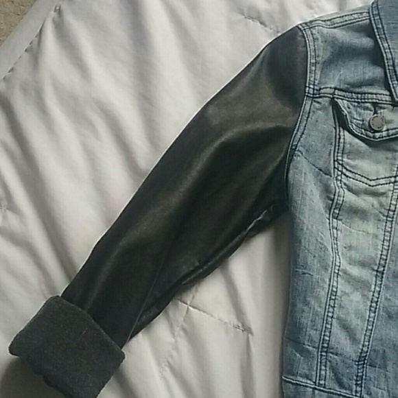 Leather Sleeved Jean Jacket - Picture 2 of 4