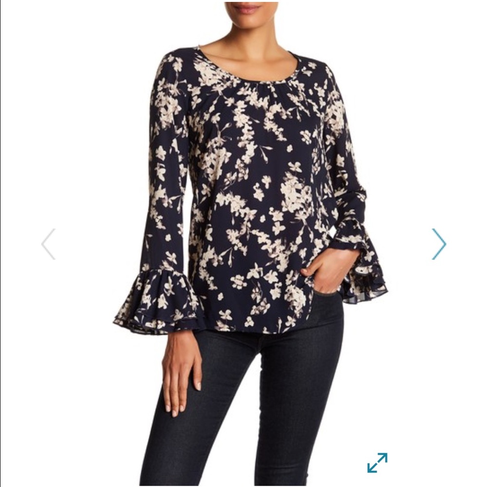 Pleione Floral Bell Sleeve Blouse