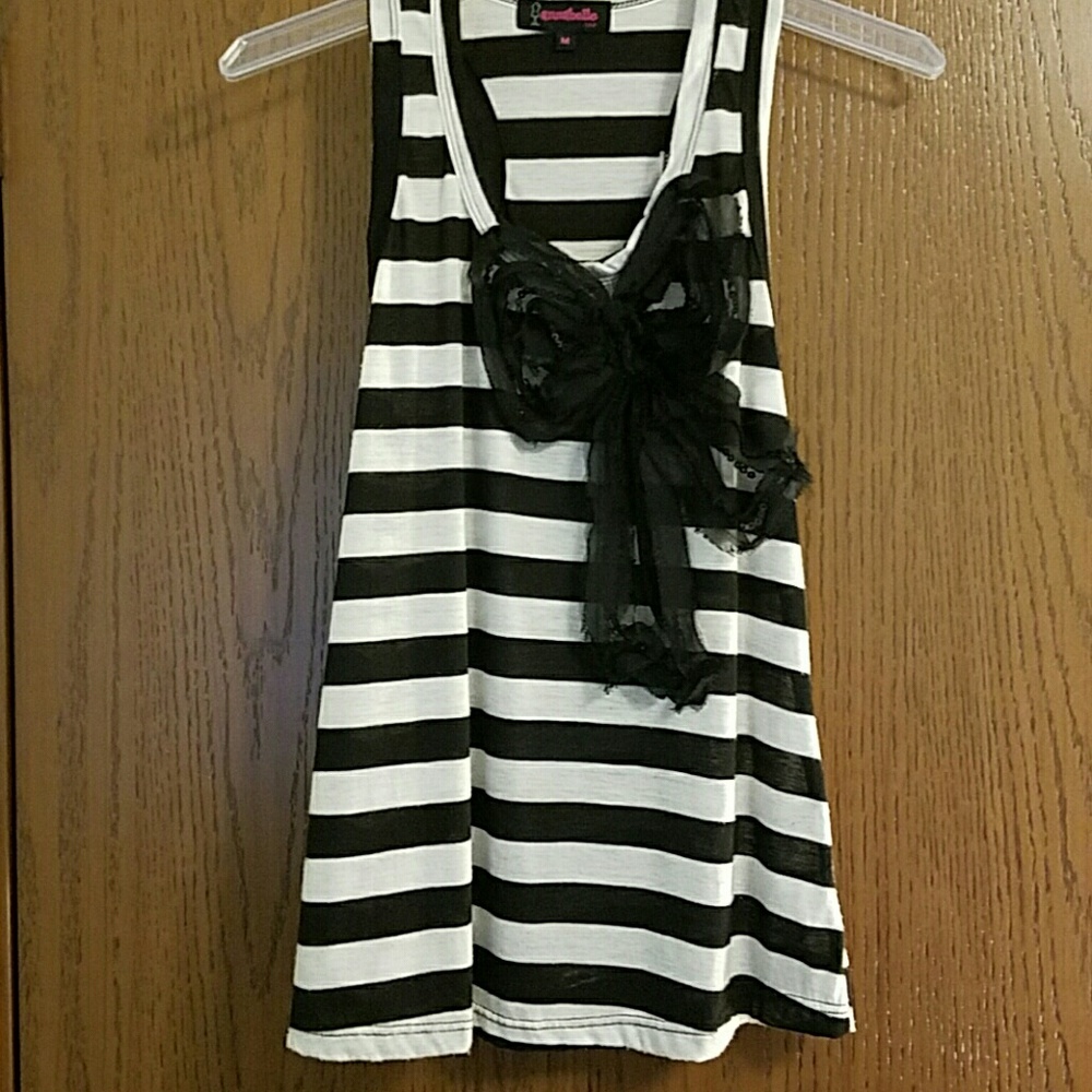 Black and white stripe top with sparkle bow