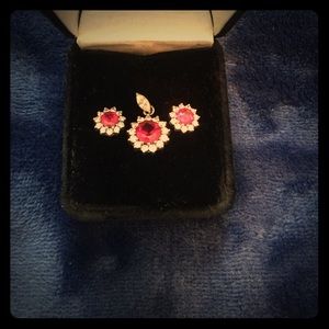 CZ and Created Ruby Earring/Pendant Set