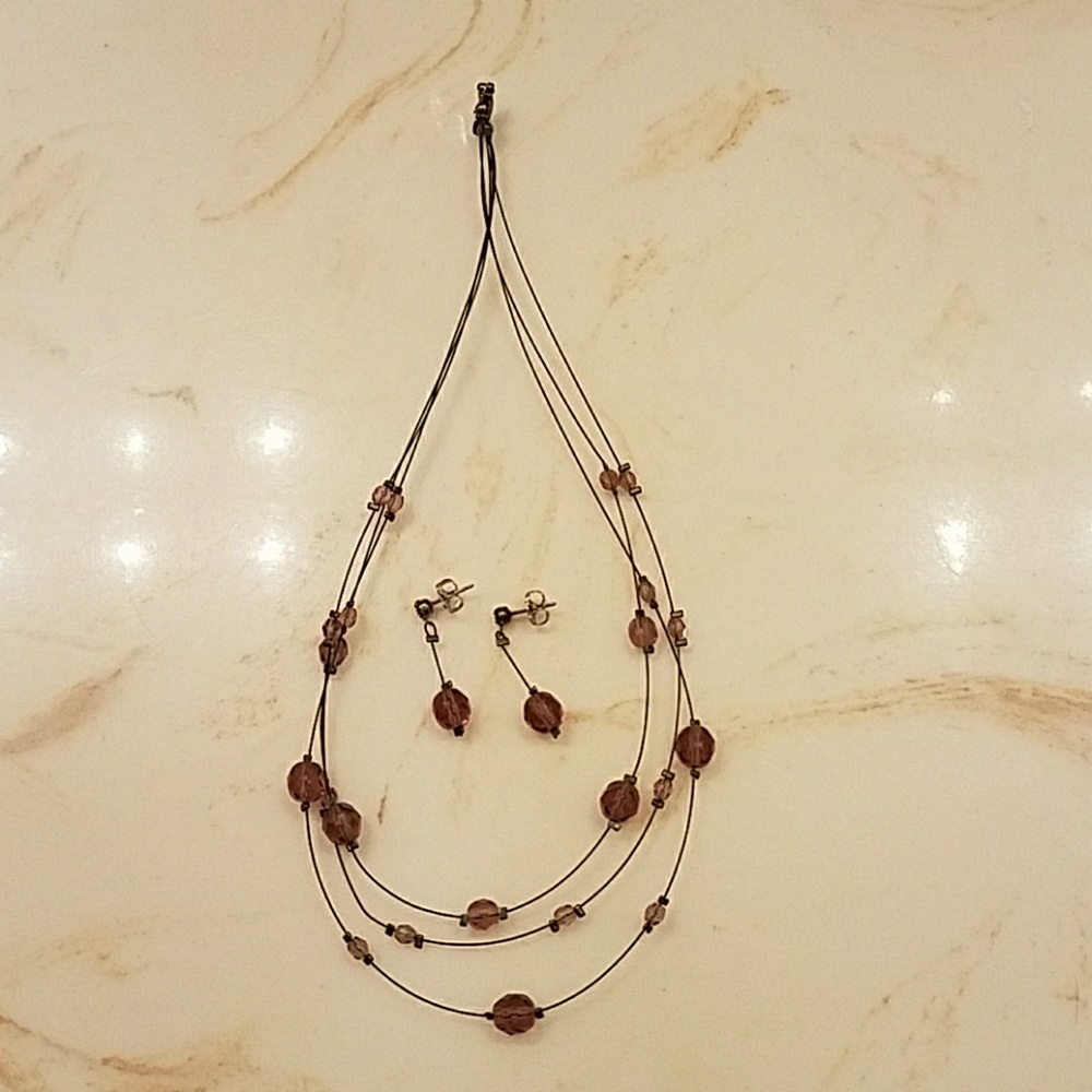 Vintage purple gem necklace and earring set.