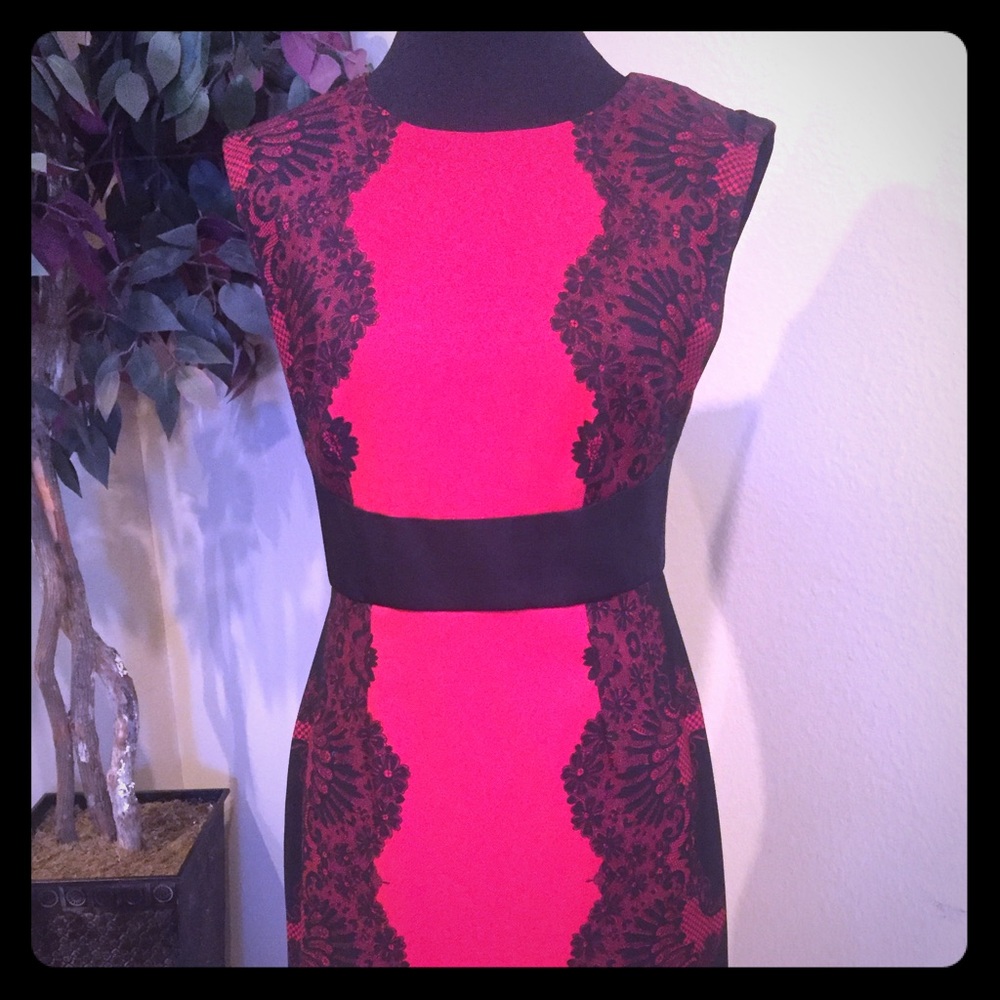 New York & Company red and black lace dress