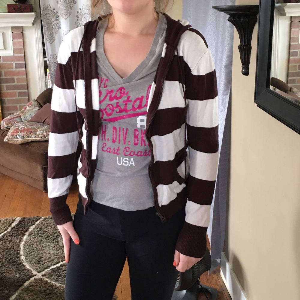 Brown and White Striped Sweater