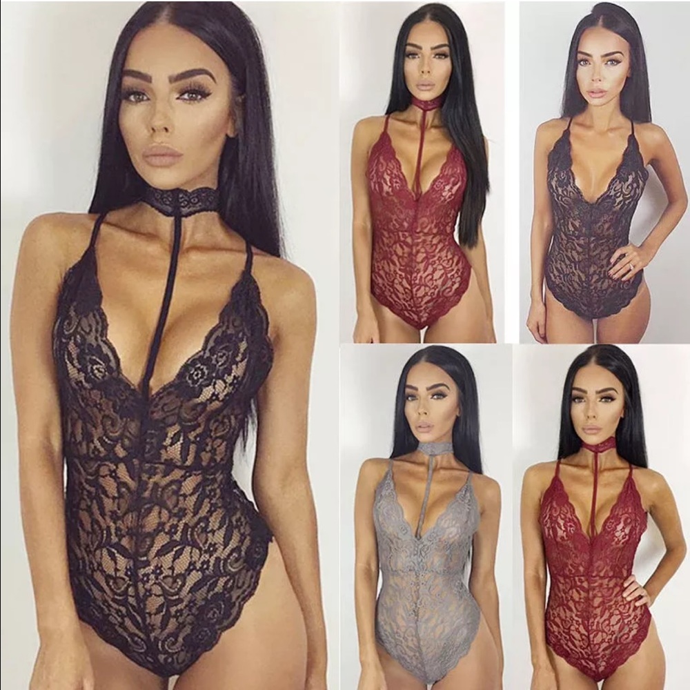 LAST ONE! Lace Bodysuit Lingerie - Choker