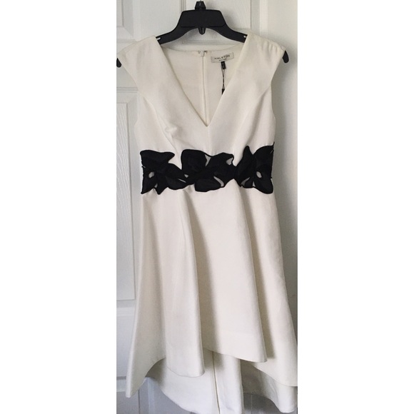 HALSTON HERITAGE FLORAL APPLIQUE SILK FAILLE DRESS - Picture 2 of 4