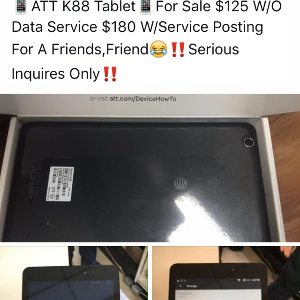 Android Tablet .. $120W/O Service $180W Data Serv.