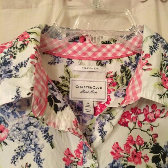 Charter Club Floral Hydrangea Oxford Button Down - Picture 2 of 6