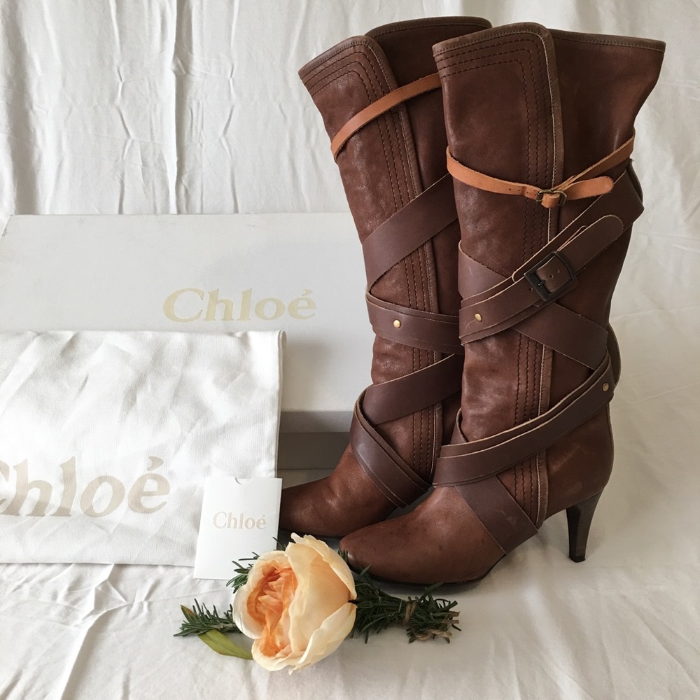 Final Sale! Chloe brown leather strapped boots
