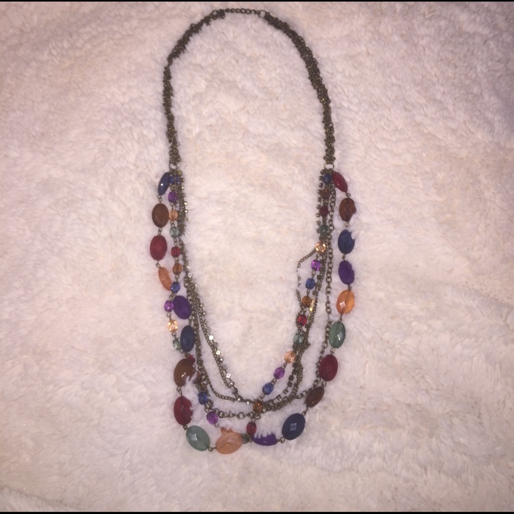 Long colorful jeweled necklace