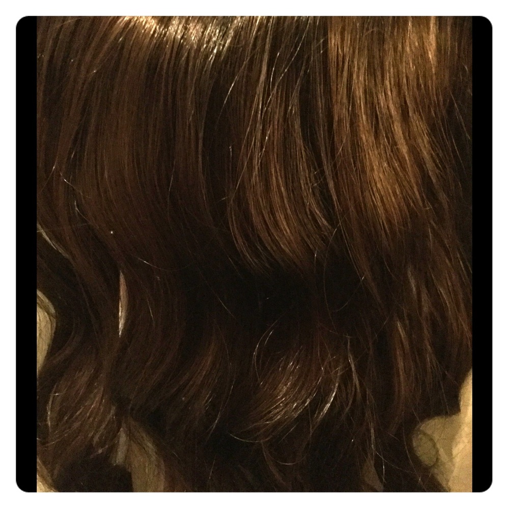 Brown, loose curl, synthetic extension