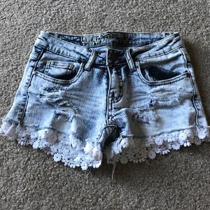 Acid wash jean shorts