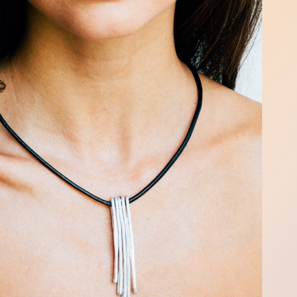 BLACK LEATHER WRAP CHOKER, SILVER WRAP NECKLACE