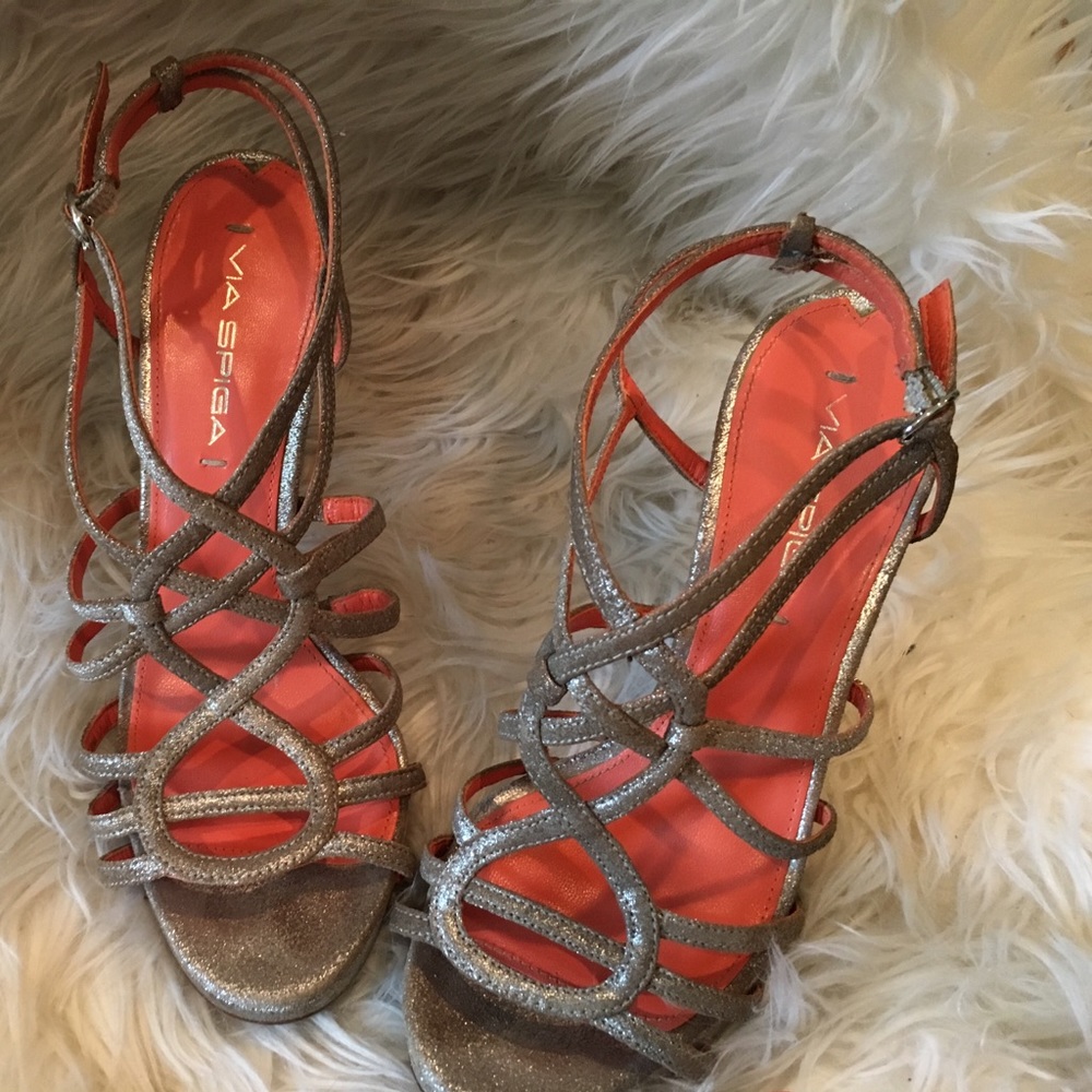 Via Spiga Italian Made Silver Strappy Heels