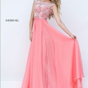 Sherri Hill Long Coral Prom Dress 50445