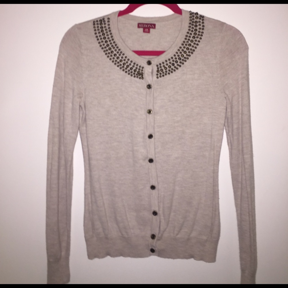 Beige beaded cardigan XS