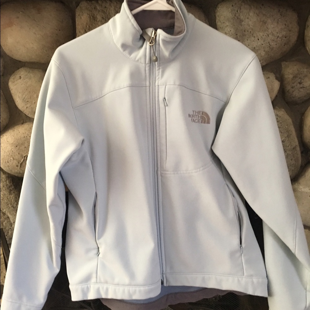 North face powder blue and grey jacket