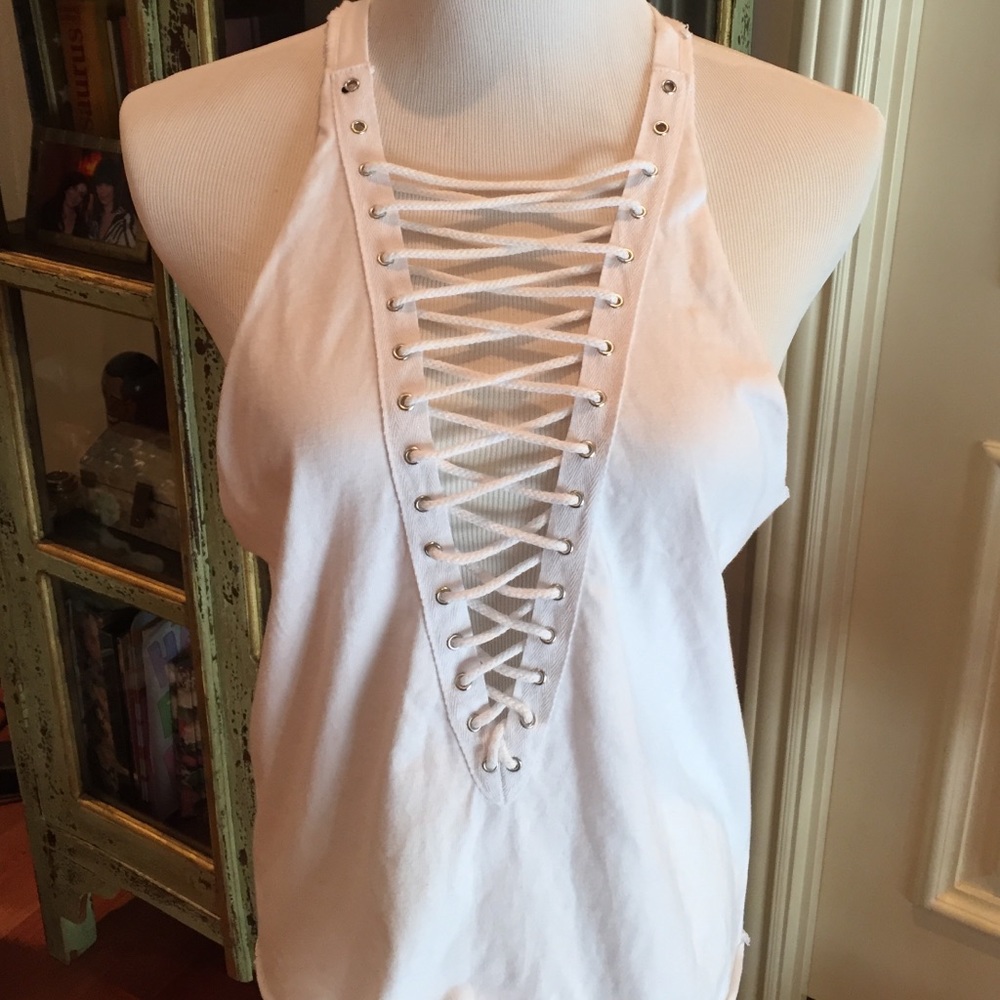 LF - Emma & Sam White Lace Up Shirt