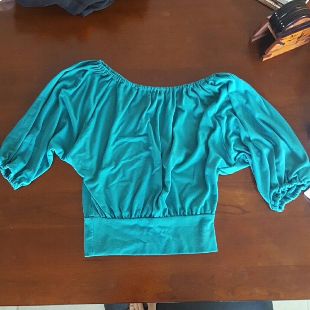 Slouchy crop off shoulder top