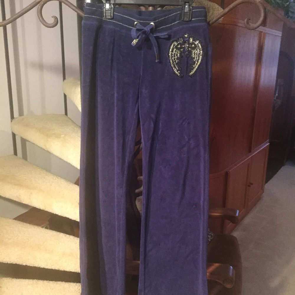 Miss Me blue velour track pants size L
