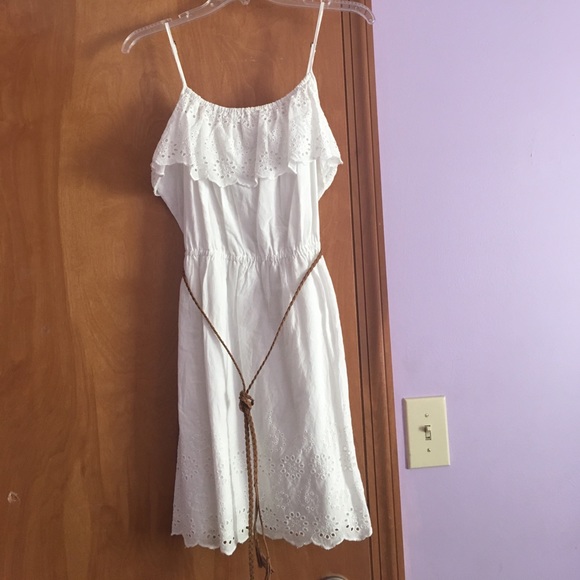 White spaghetti strap mini dress with belt - Picture 1 of 3