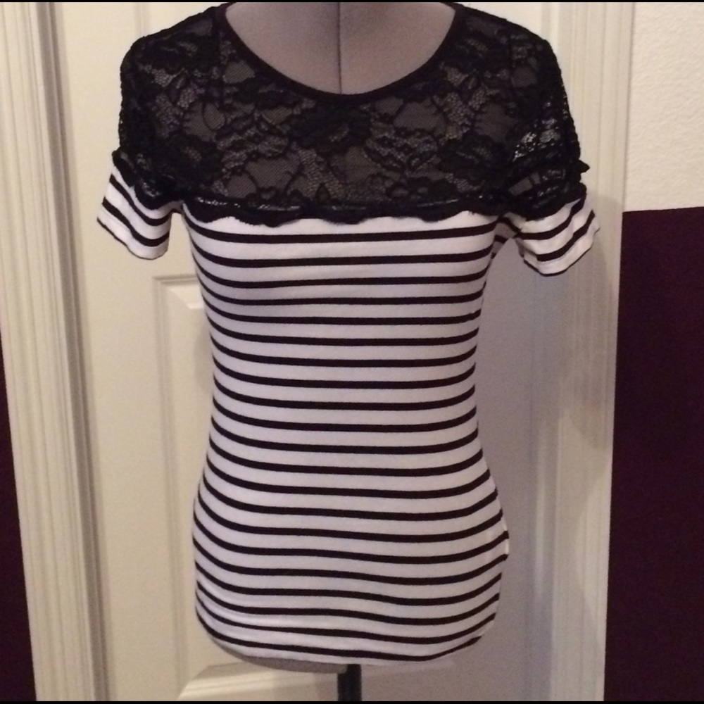 Lace and striped shirt