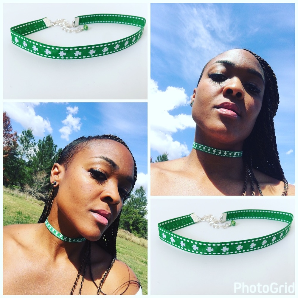 St Patrick's Day Choker Green  Four Leaf Clover