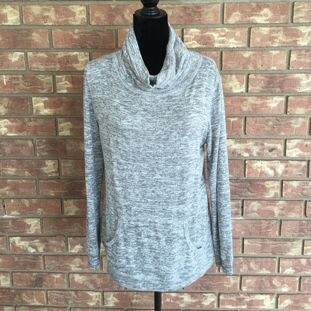 Cowl Neck Heathered Gray Sweater W/ Pocket
