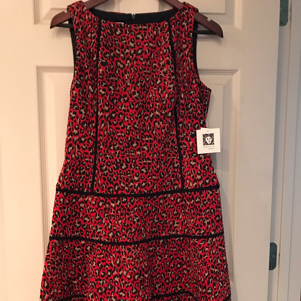 Anne Klein A Line Black/Red Cheetah Dress. NWT!