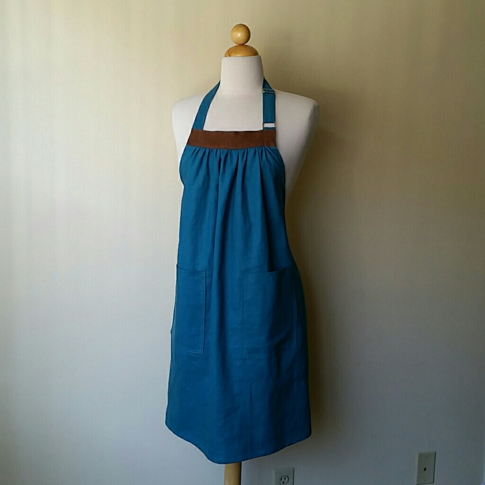 New Teal Color Cotton Linen Full Apron