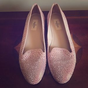 Valentino Pink Metallic Crystal Loafers