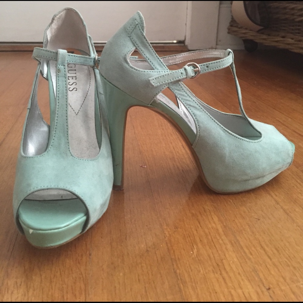 Aqua Blue Sued Guess Heels