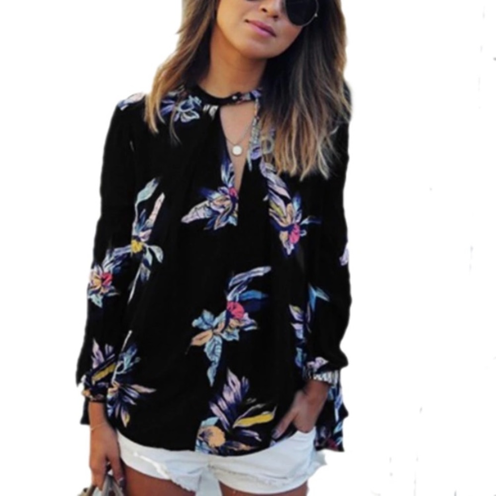 Last 1! 5🌟rated🎉HP💕Floral Chiffon Choker Blouse - Picture 4 of 8