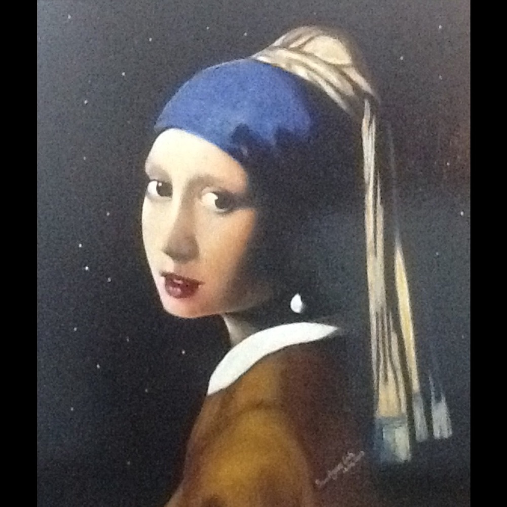 Lady with a pearl  earring portrait oil painting !