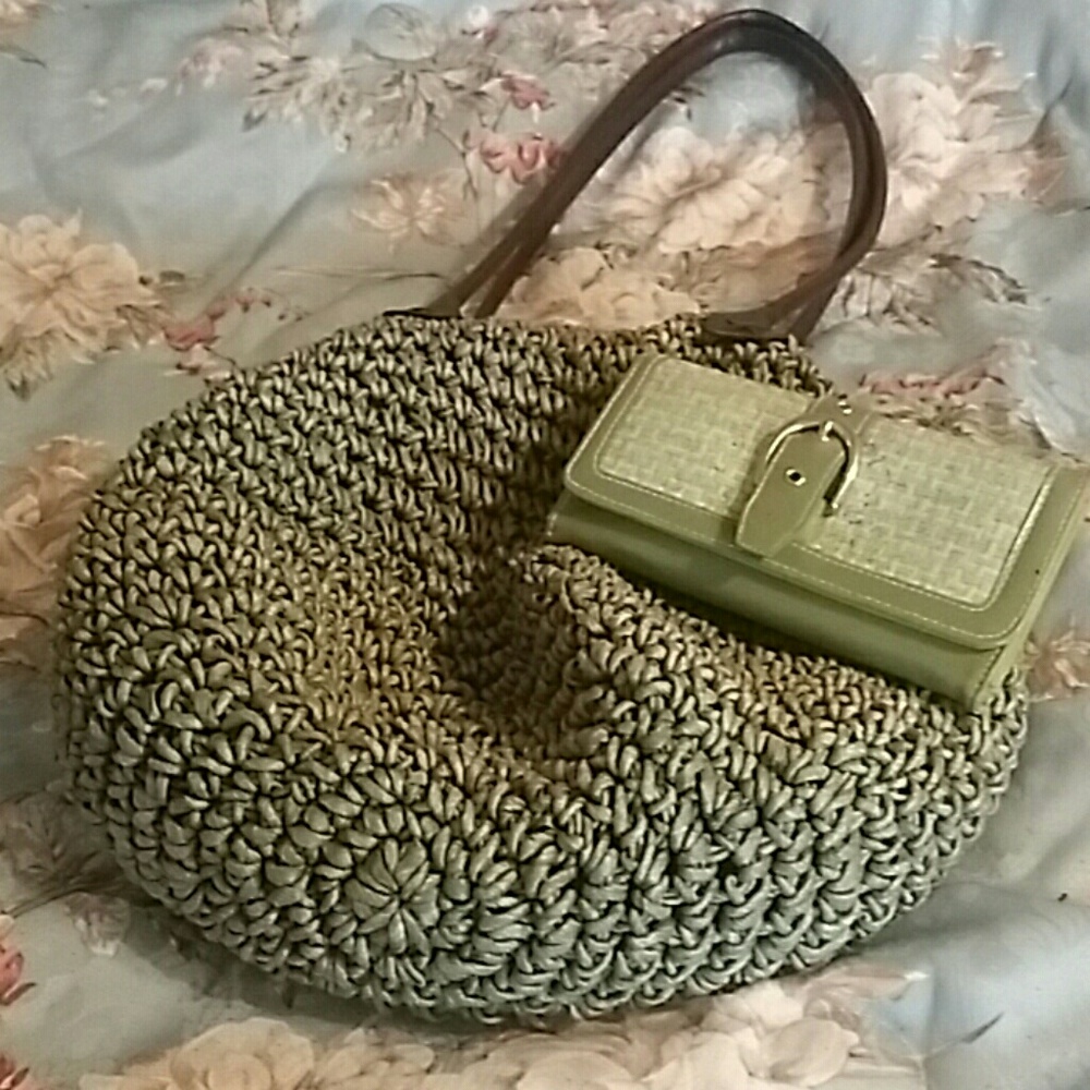 large woven bag and wallet